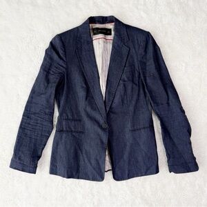 Zara Women Blue 100% Linen Blazer Jacket SMALL
Classic Preppy Workwear Office